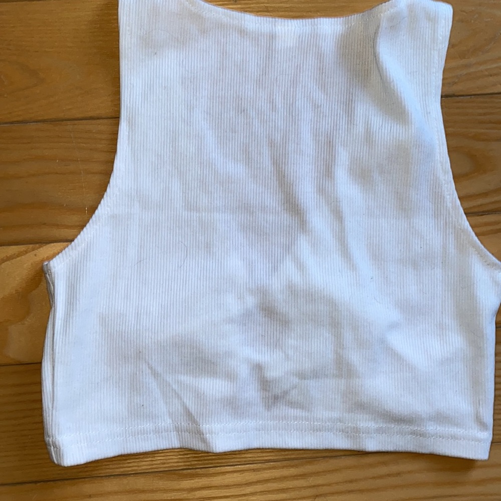 White Ribbed Ringed Tank Crop Top - Picture 3 of 3